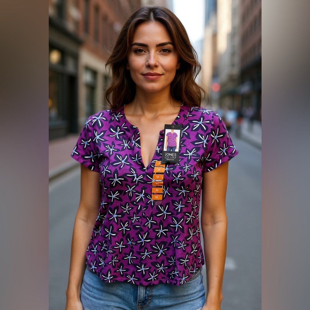 #2965 NWT JONES NY Purple Floral Women's Top
